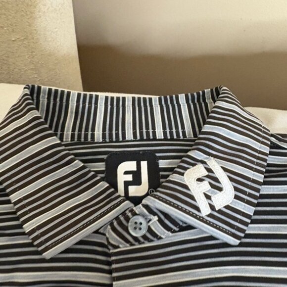 Footjoy Polo Mens L Black Grey Polo Tour Issue Golf Stretch FJ Collar Logo - Picture 2 of 4